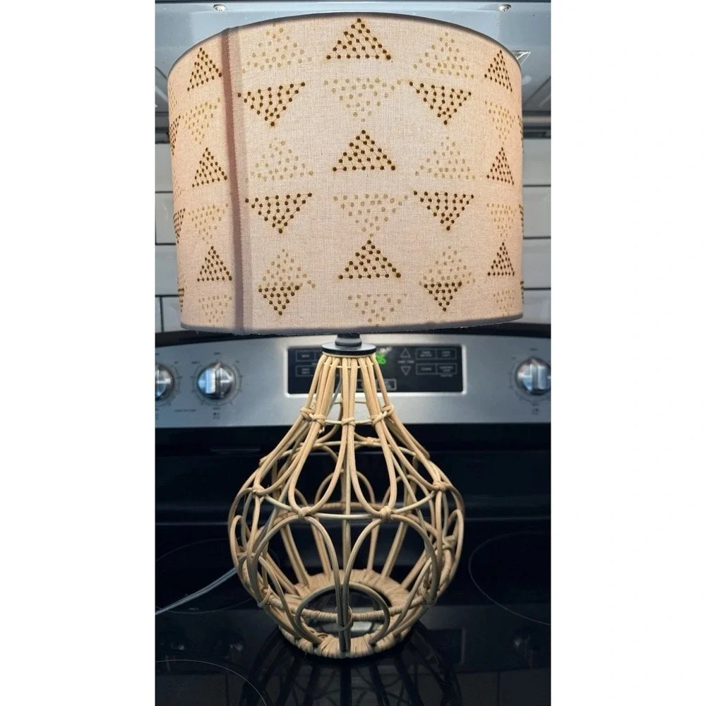 Modern Boho Woven Rattan Orb Table Lamp Coastal Basket Weave Shade
